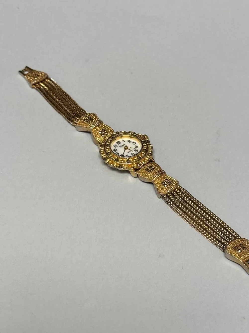 Xanadu Watch Women Gold Tone Multi Chain Band Marcasite Accents New Battery